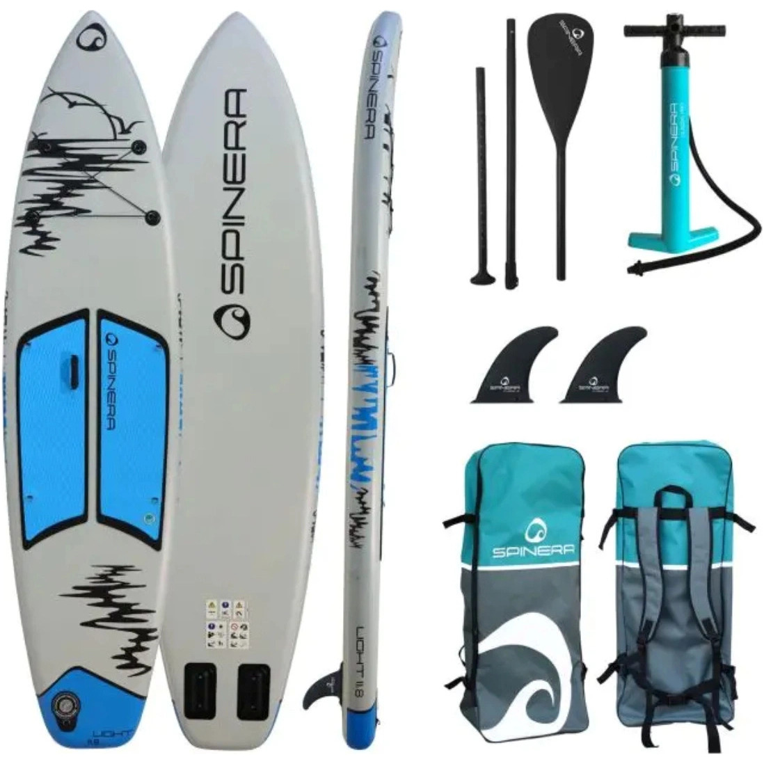 2026 Spinera Light 11FT 8 iSUP Package Inc Alu Paddle, Leash, Pump & Bag SP-SUP-LI25-118 - Grey / Blue